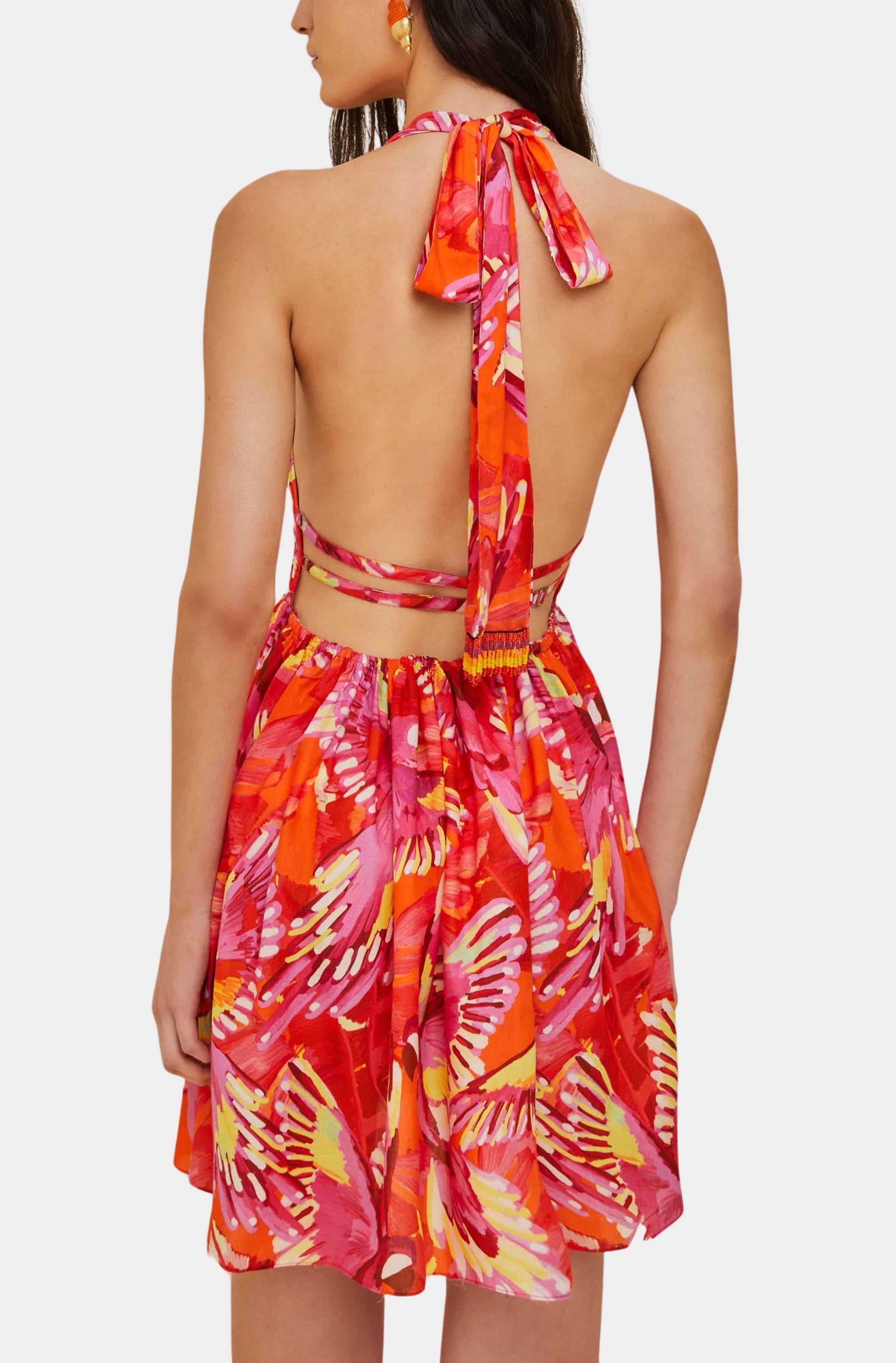 Flying Birds Orange Sleeveless Mini Dress