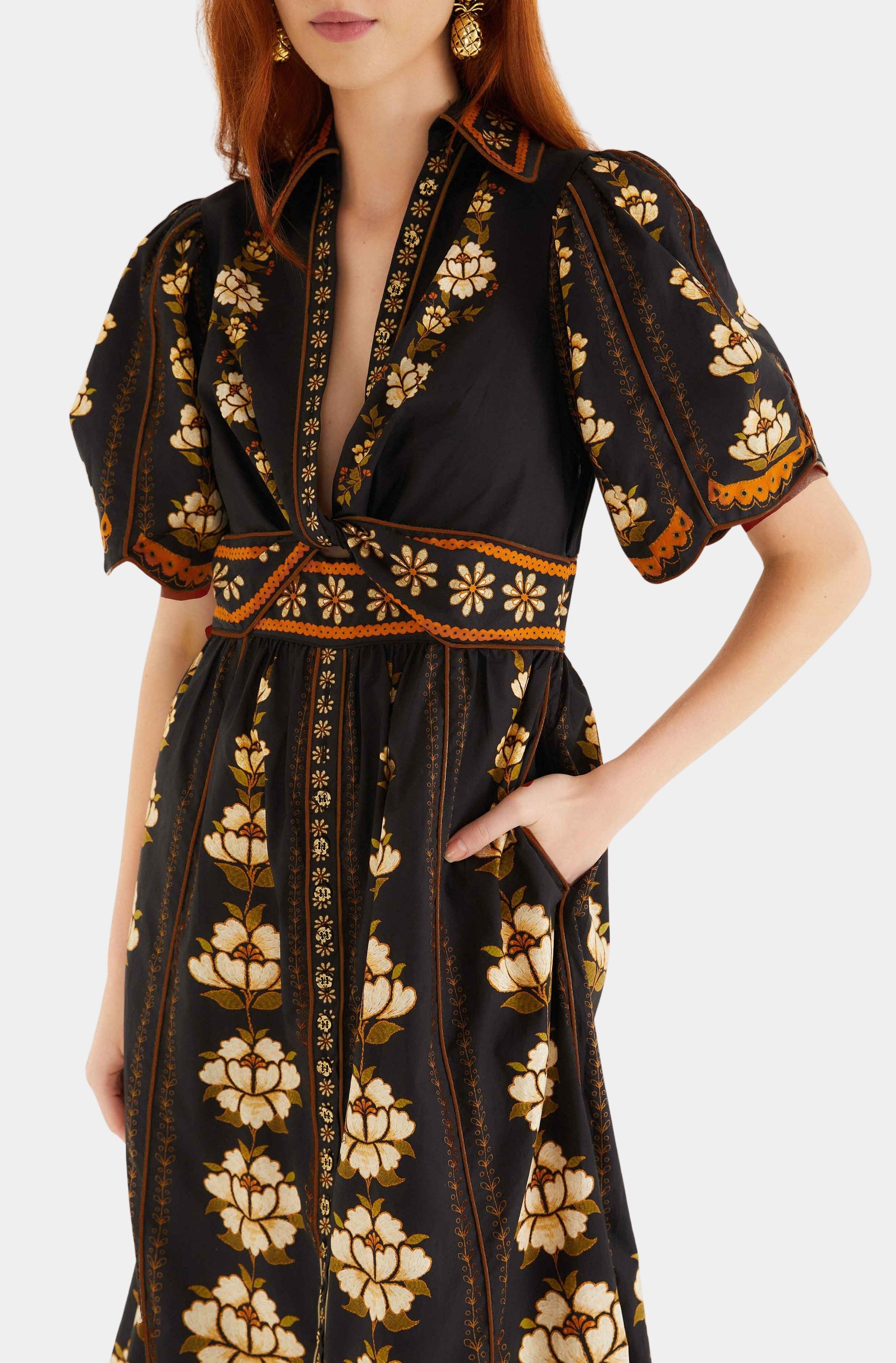 Embroidered Flowers Midi Dress