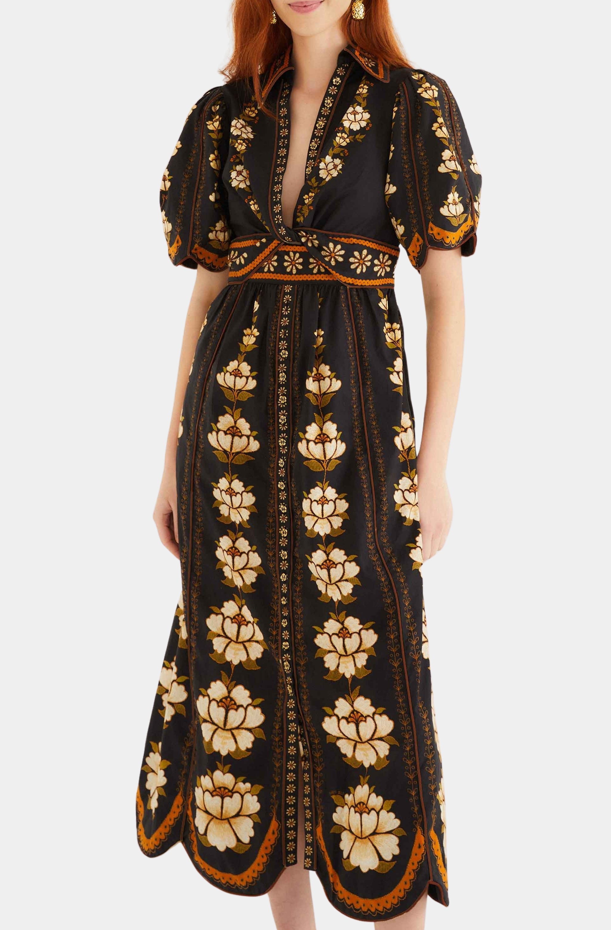 Embroidered Flowers Midi Dress