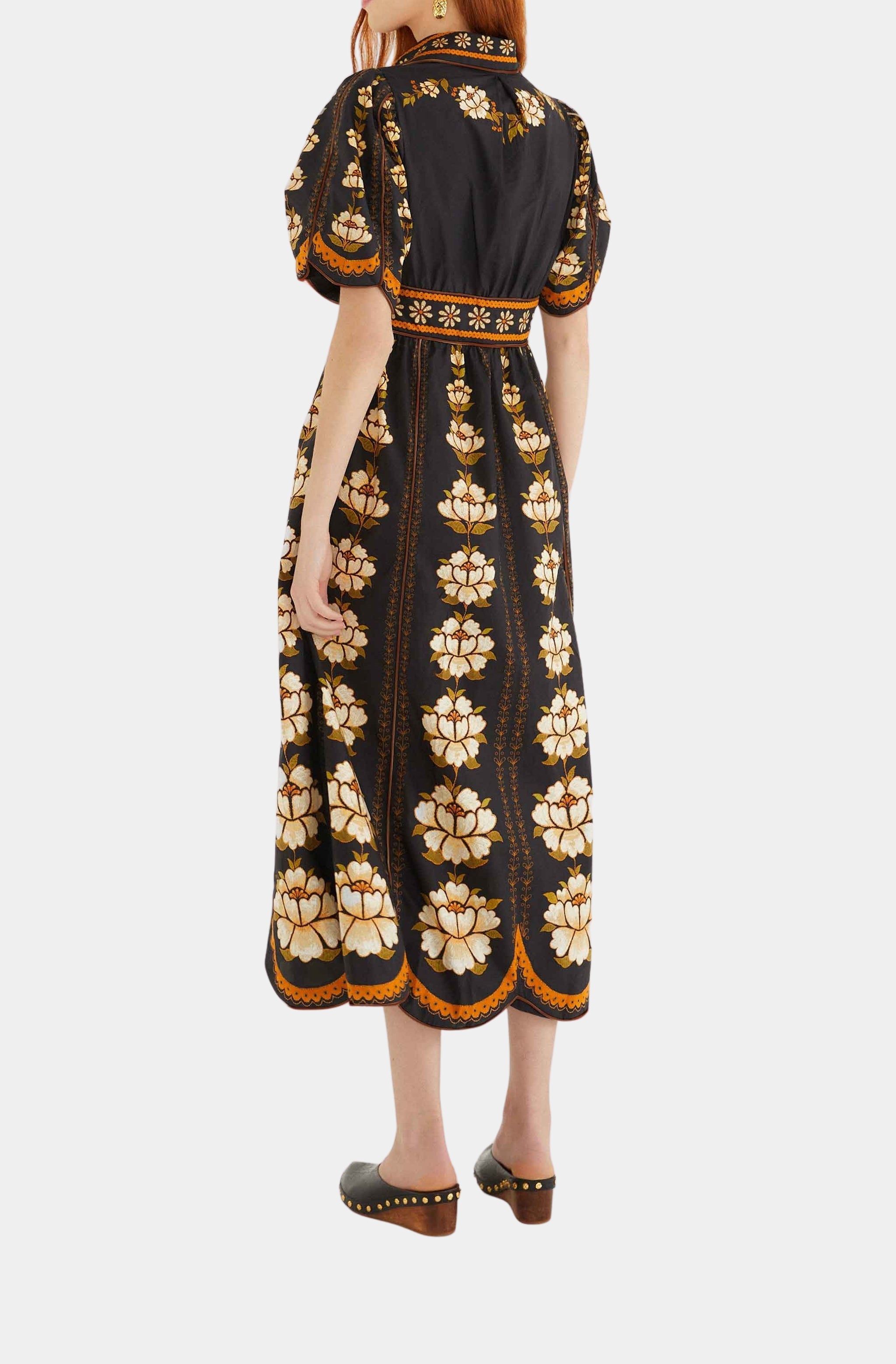 Embroidered Flowers Midi Dress