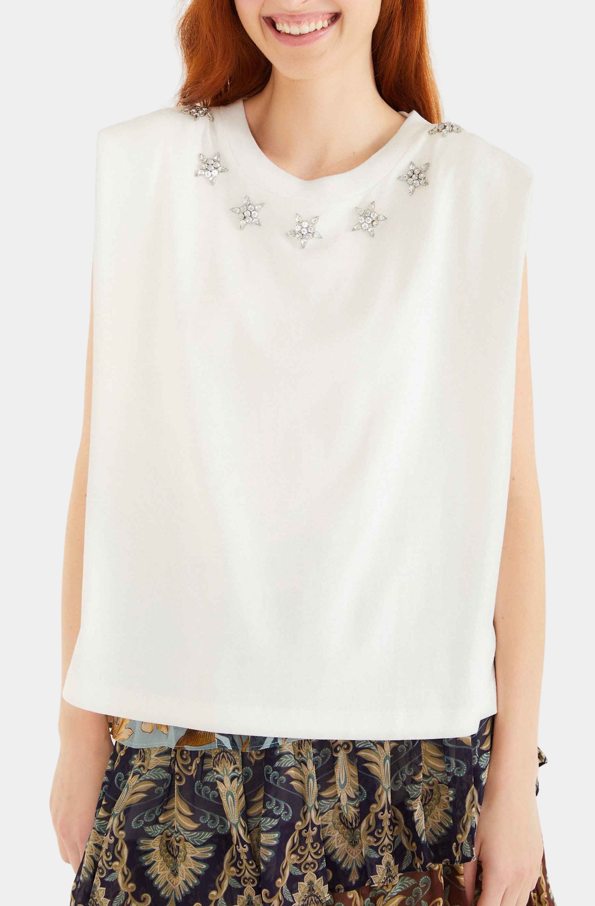 Sparkling Padded Shoulder T-Shirt