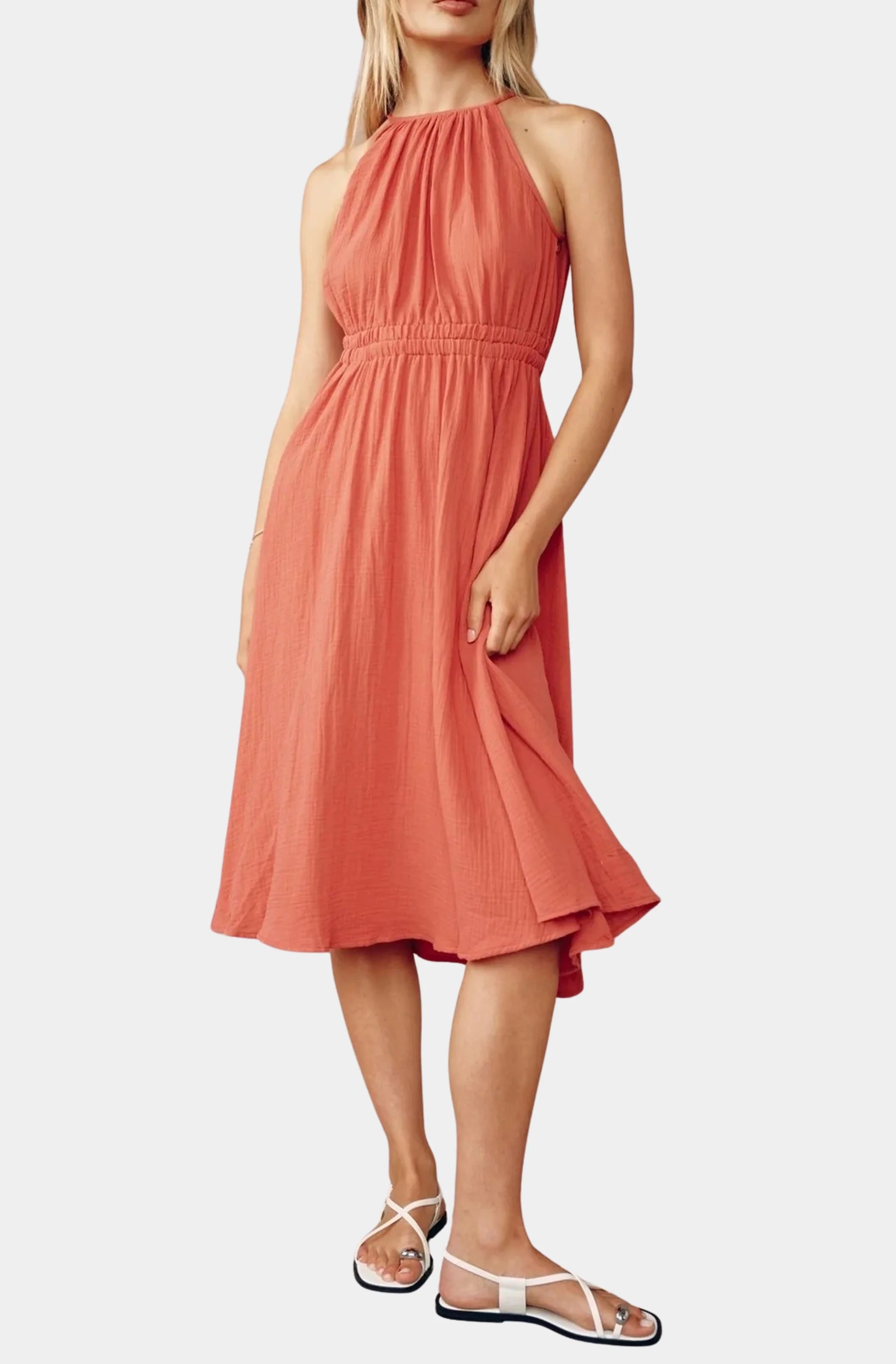 Cut Out Back Midi Halter Dress