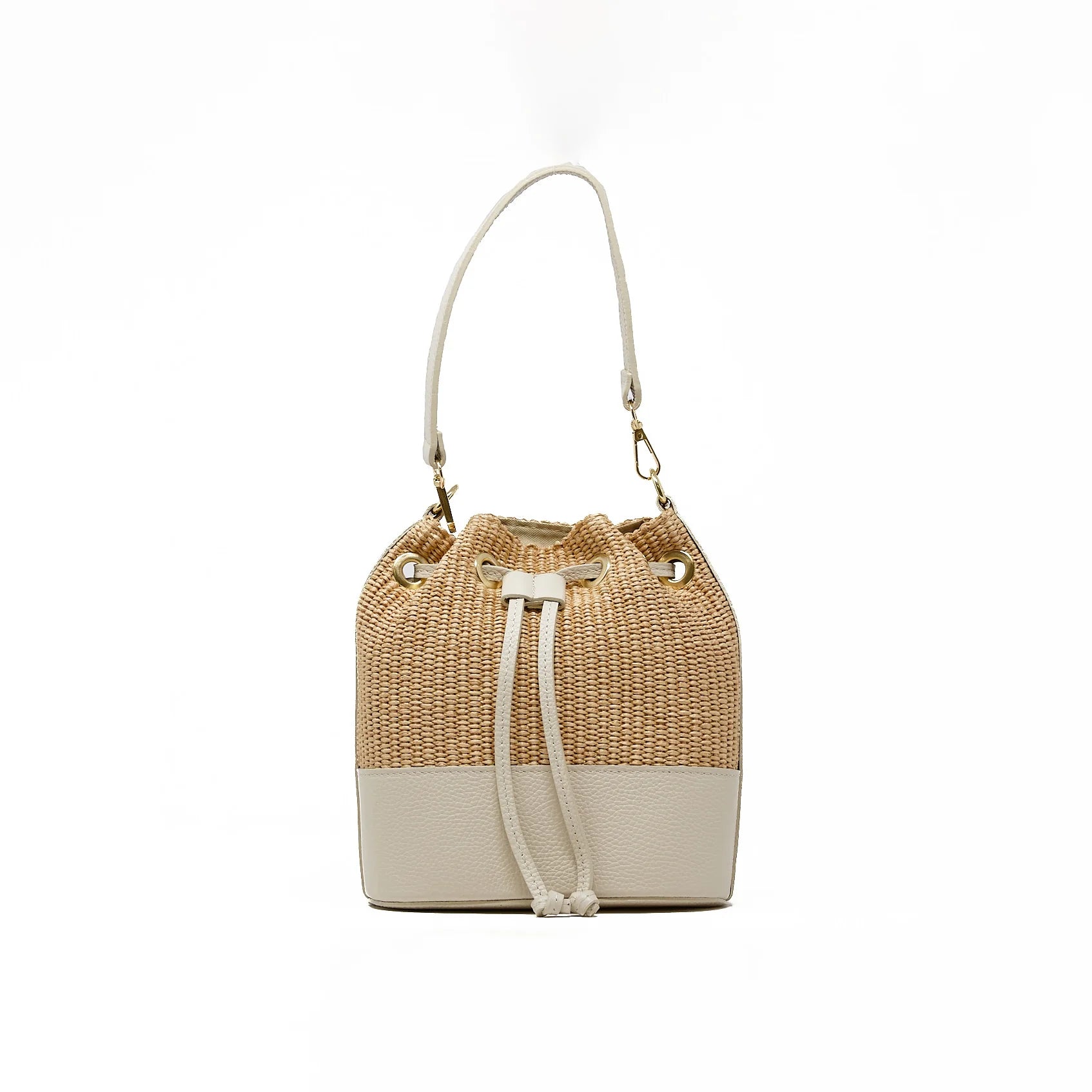 Raffia Leather Bucket Bag