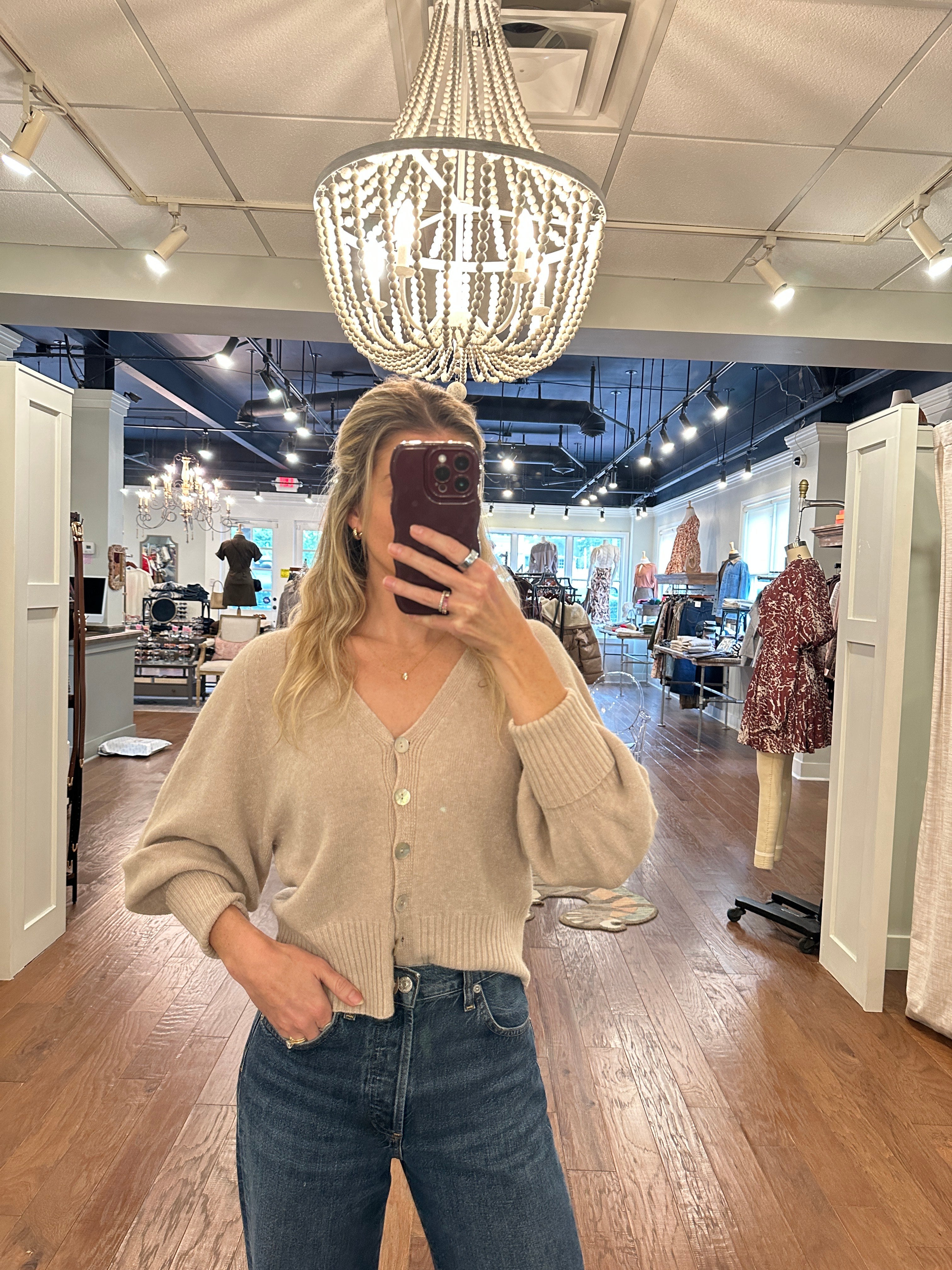 Cuffed Button Down Knit Sweater