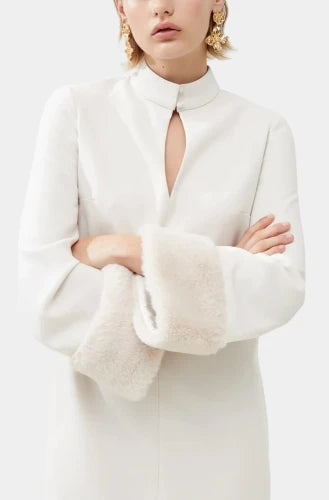 Whisper Ruth Faux Fur Trim Mini Dress