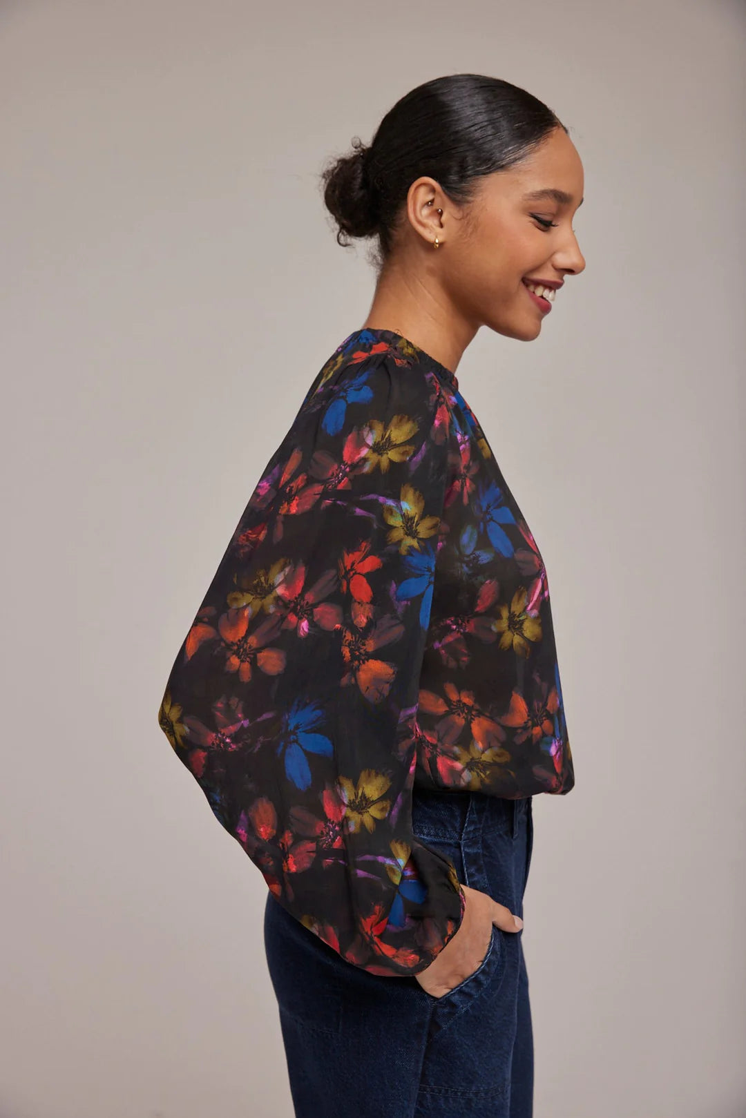 Mock Neck Smocked Cuff Top