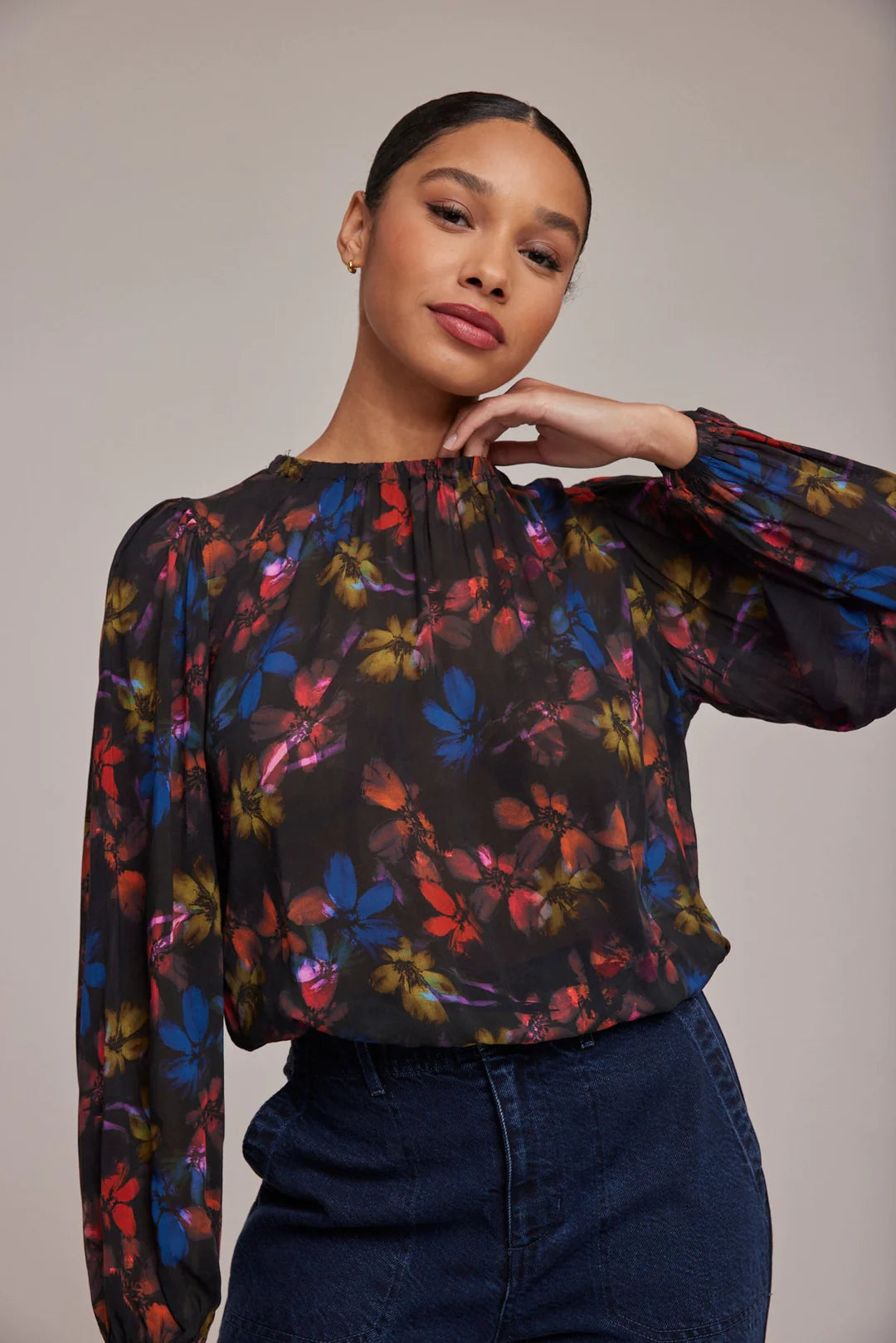 Mock Neck Smocked Cuff Top