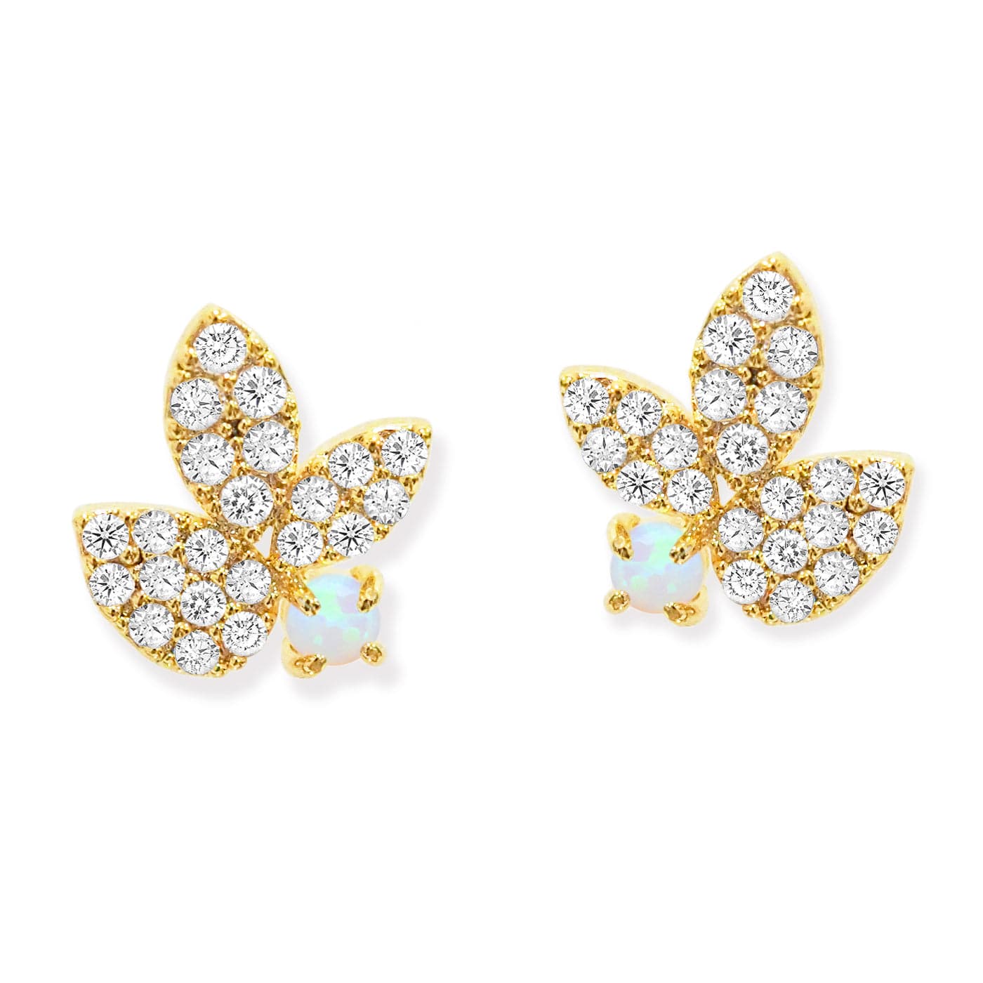 Pave Leaf Studs with Opal Stone Accent