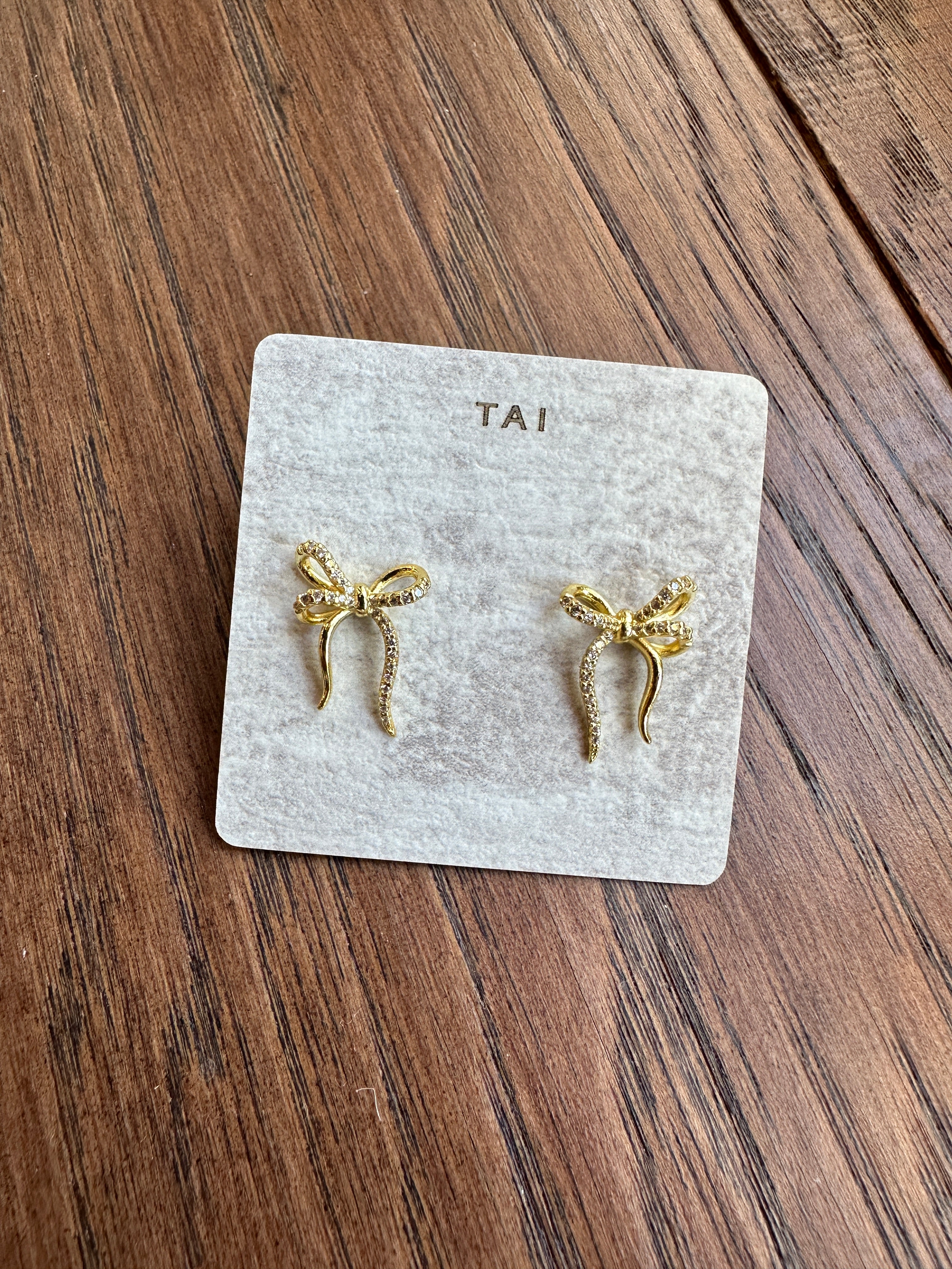 Pave CZ Gold Bow Earrings