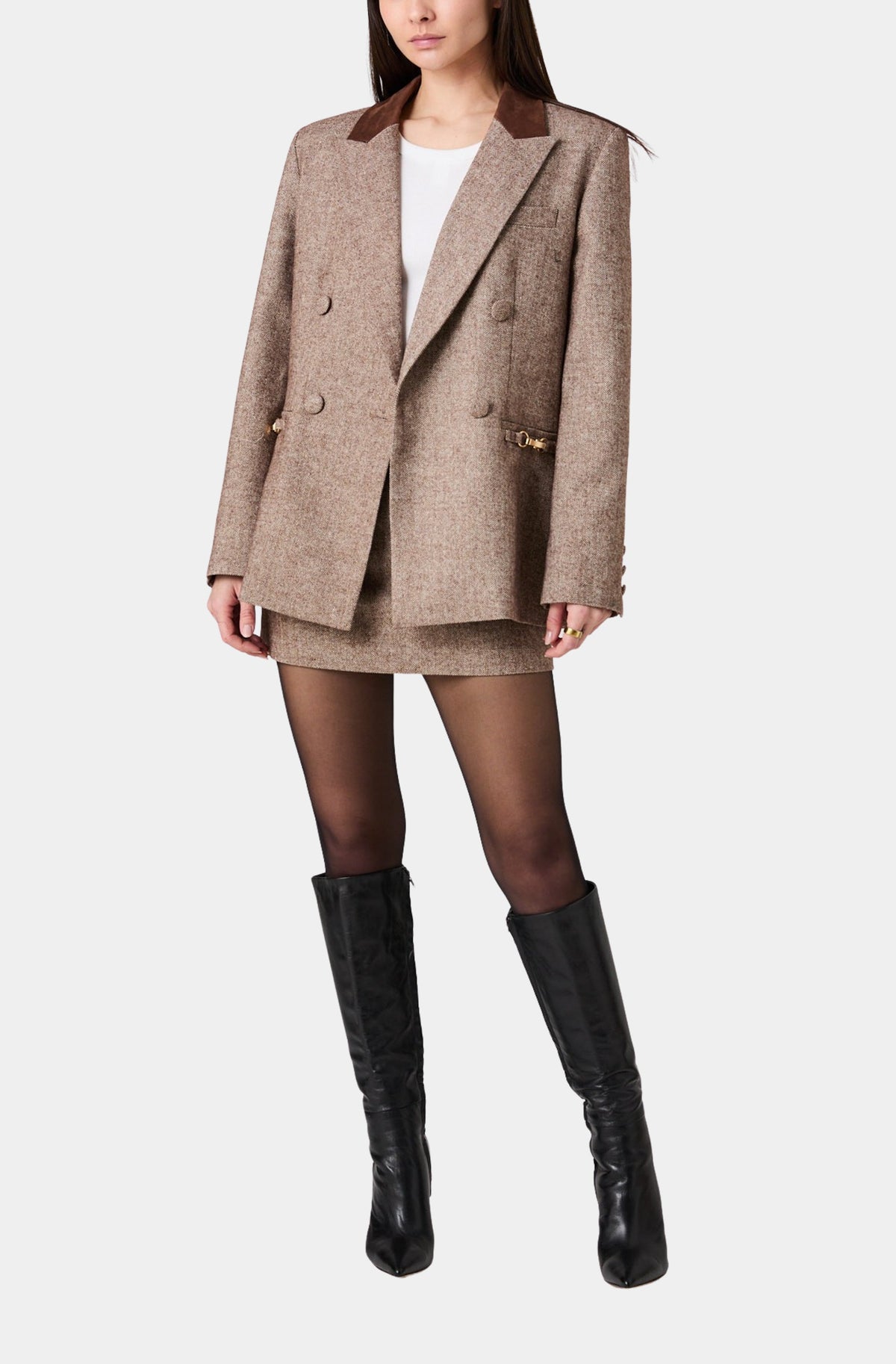 Naya Herringbone Contrast Blazer