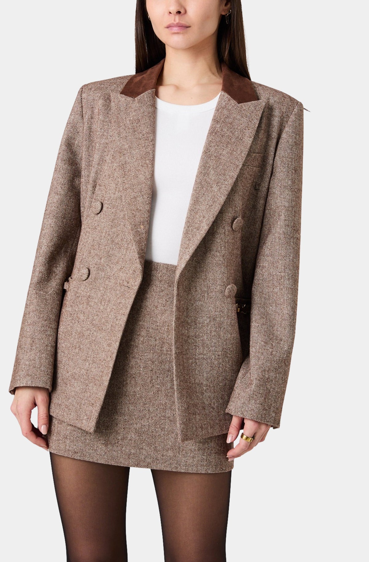 Naya Herringbone Contrast Blazer