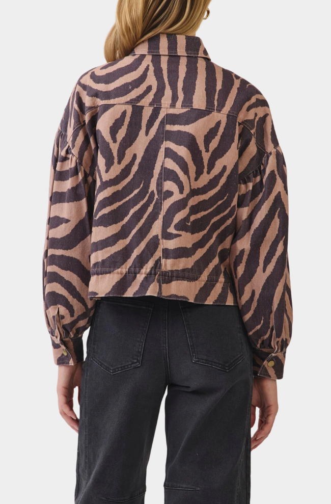 Zebra Print Oversized Chest Pockets Utility Jacket