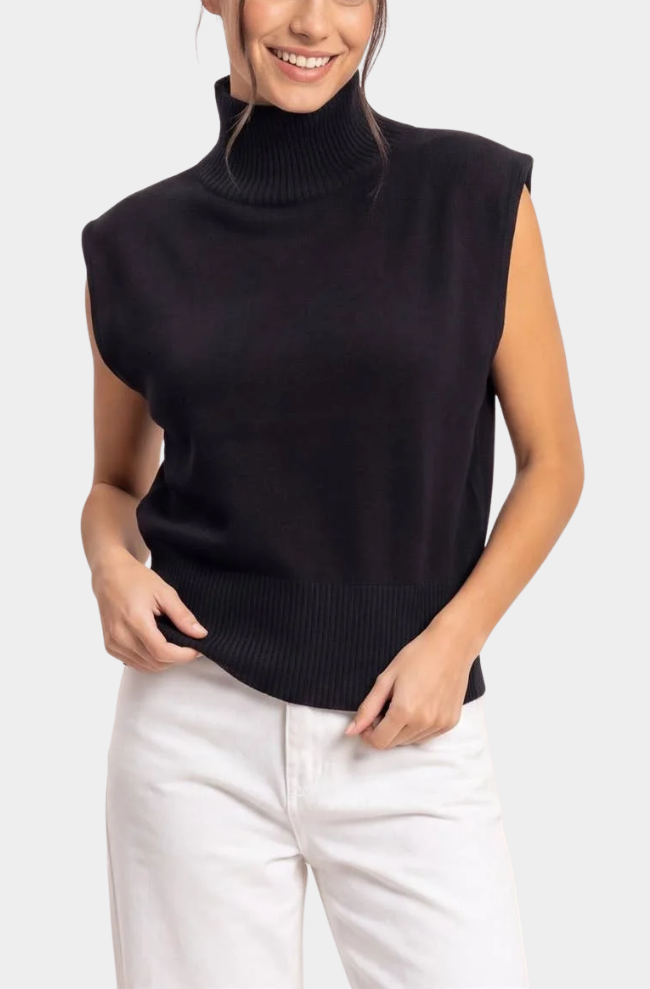 Sleeveless High Neck Knit Top