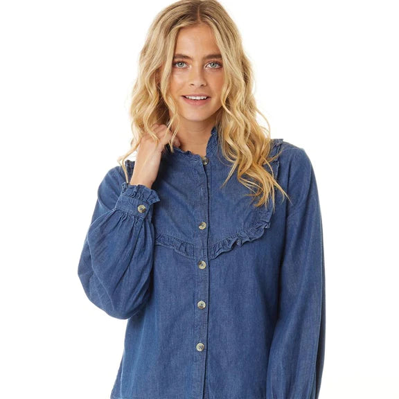 Chambray Frill Top