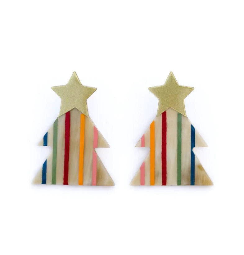 Rainbow Christmas Tree Earring